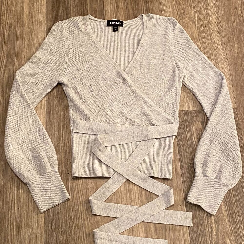 Express Gray V Neck Wrap Sweater Women's Size Petite S
